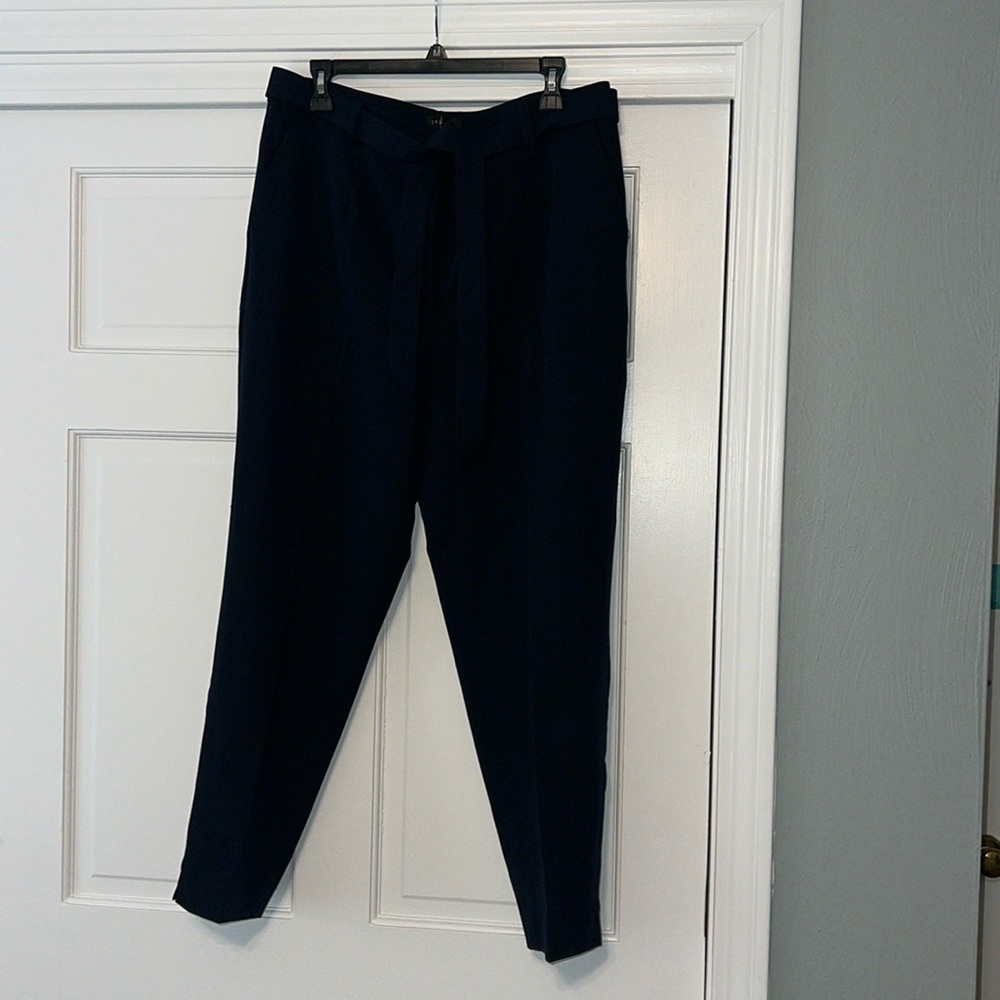 NWT Talbots Navy Blue High Waist Belted Crop Pants 12